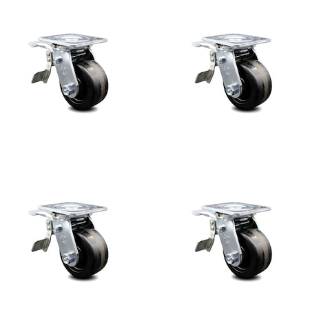 Service Caster 4 Inch Phenolic Caster Set with Ball Bearings and Total Lock Brakes SCC SCC-TTL30S420-PHB-4